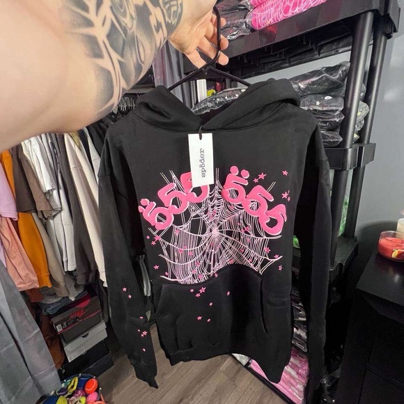 Black Hoodie with Pink Graphic Design